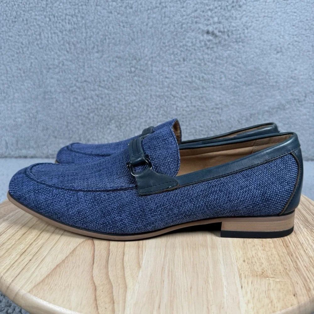 La Milano Shoes Mens 10 Navy Blue Loafer Leather Woven Dress Shoes Office Preppy